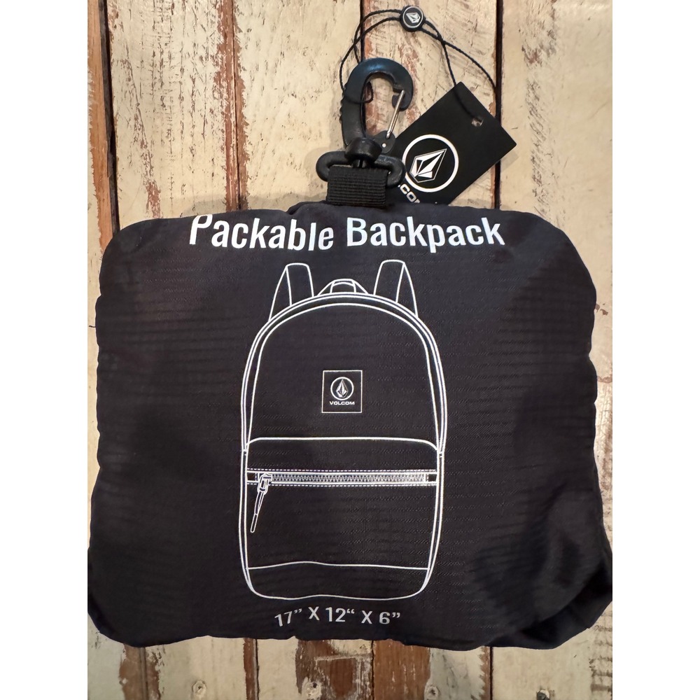 Volcom Black Packable Backpack Lightweight Ripstop Travel Daypack VMXX07JMEA
